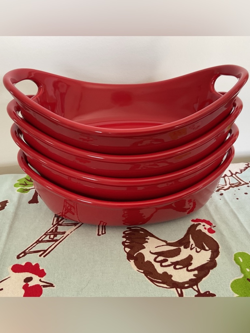 Rachael Ray Red Ceramic 12 oz  Bakers/Bowls, Set of 4